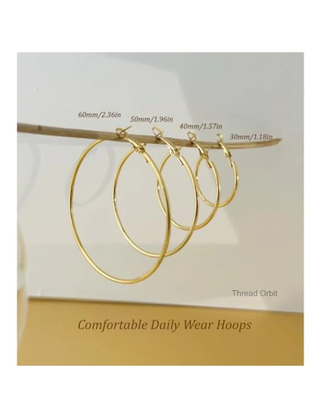 18K Gold Plated Hoop Earrings, Hypoallergenic Surgical Steel, Secure Clasp